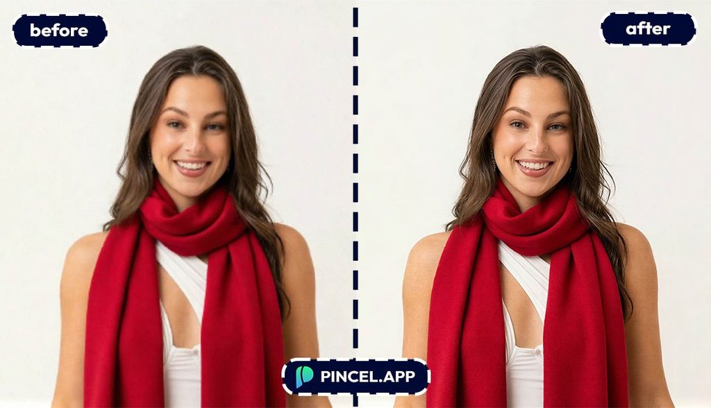 Woman with a scarf in an enhanced high-resolution image.